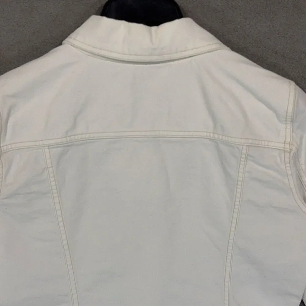 SO Women L White Denim Trucker Jacket Jean Crop Aesthetic Y2K Minimalist Chic - Picture 7 of 11